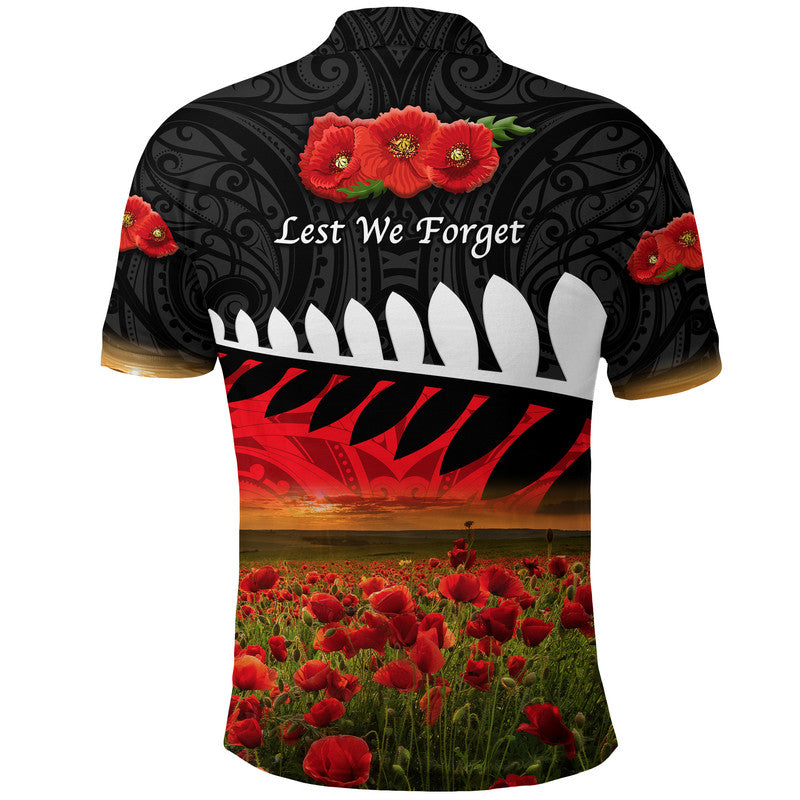 New Zealand Maori ANZAC Polo Shirt Poppy Vibes - Black - Vibe Hoodie Shop