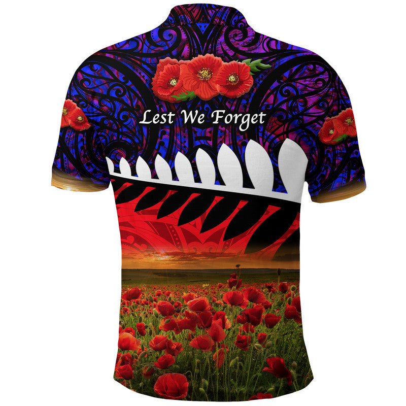 New Zealand Maori ANZAC Polo Shirt Poppy Vibes - Purple - Vibe Hoodie Shop