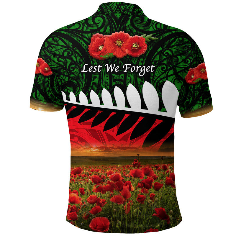 New Zealand Maori ANZAC Polo Shirt Poppy Vibes - Green - Vibe Hoodie Shop