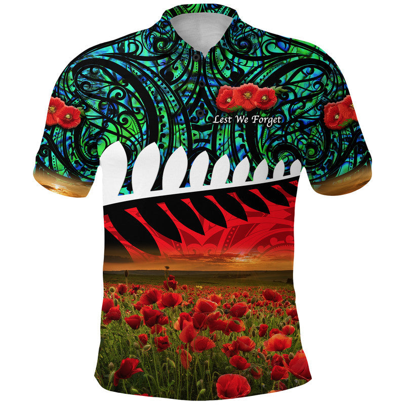 (Custom Personalised) New Zealand Maori ANZAC Polo Shirt Poppy Vibes - Turquoise - Vibe Hoodie Shop