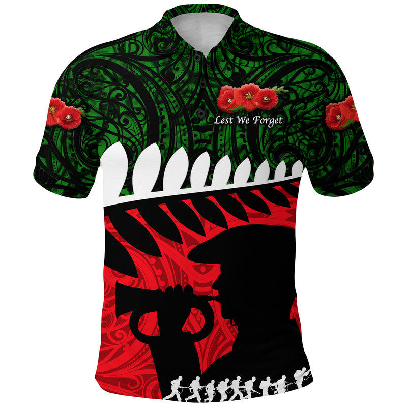 New Zealand Maori ANZAC Polo Shirt Remembrance Soldier - Green - Vibe Hoodie Shop