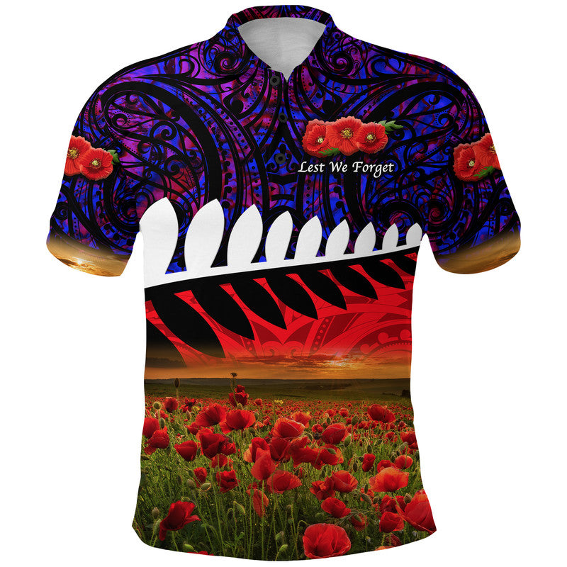 (Custom Personalised) New Zealand Maori ANZAC Polo Shirt Poppy Vibes - Purple - Vibe Hoodie Shop