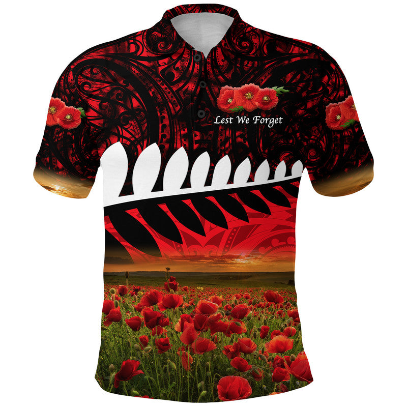 (Custom Personalised) New Zealand Maori ANZAC Polo Shirt Poppy Vibes - Red - Vibe Hoodie Shop