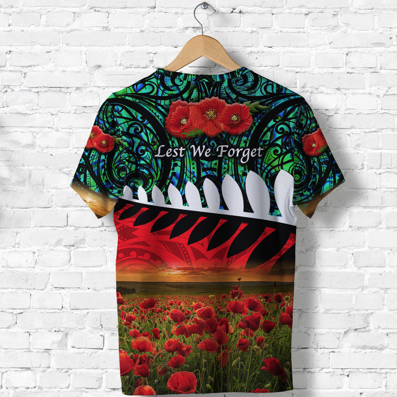 New Zealand Maori ANZAC T shirt Poppy Vibes - Turquoise - Vibe Hoodie Shop