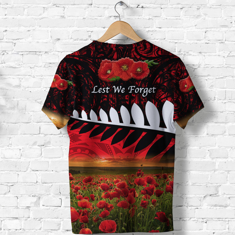 New Zealand Maori ANZAC T shirt Poppy Vibes - Red - Vibe Hoodie Shop