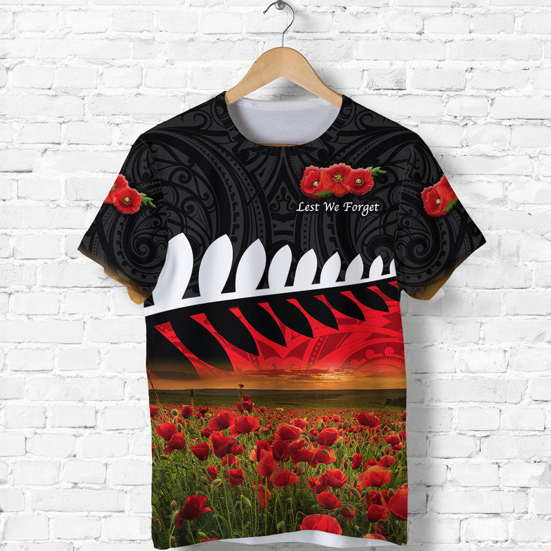 New Zealand Maori ANZAC T shirt Poppy Vibes - Black - Vibe Hoodie Shop