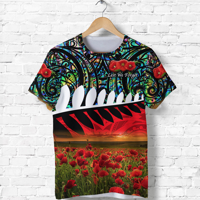 New Zealand Maori ANZAC T shirt Poppy Vibes - Paua Shell - Vibe Hoodie Shop