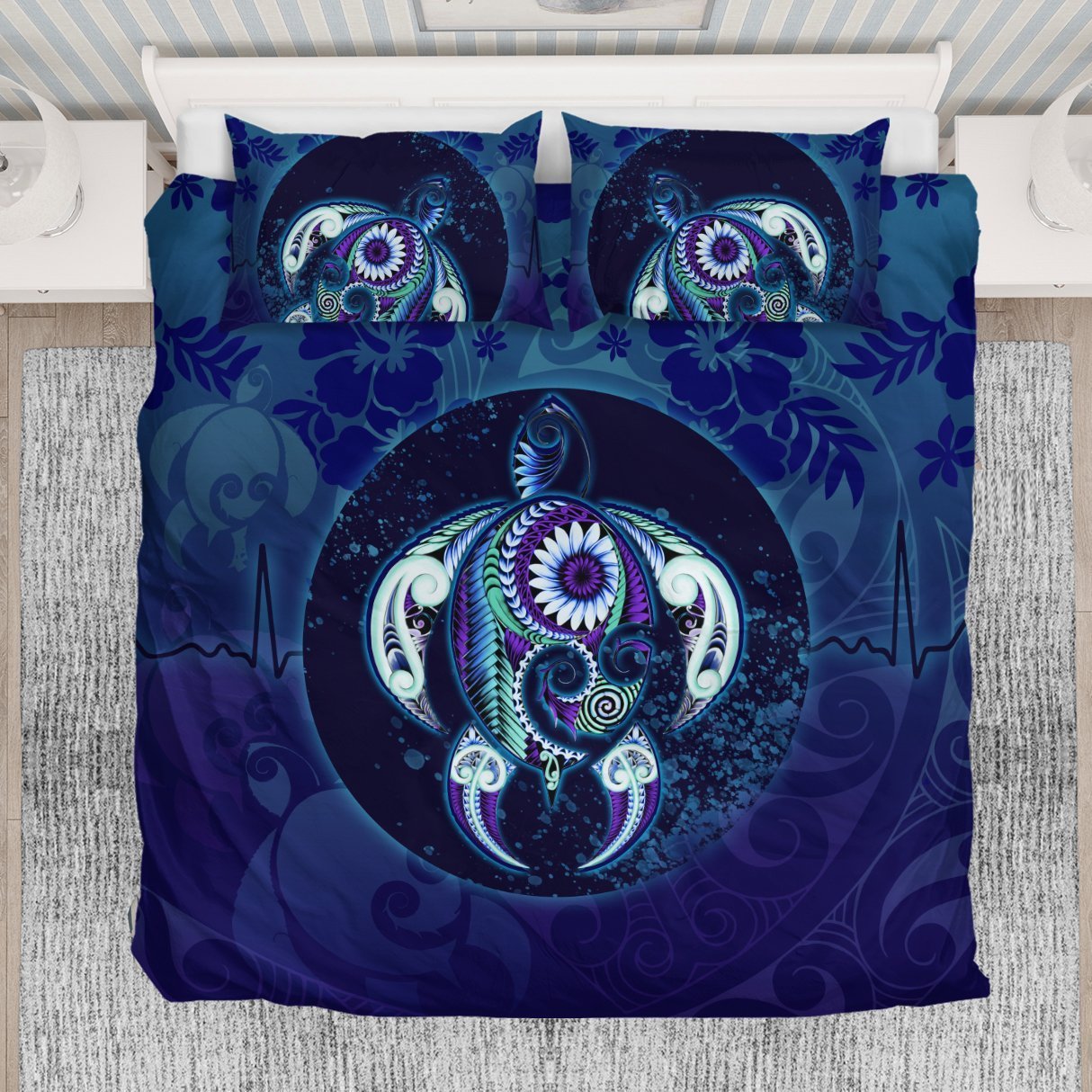 Maori Turtle Bedding Set Ocean Heartbeat - Vibe Hoodie Shop