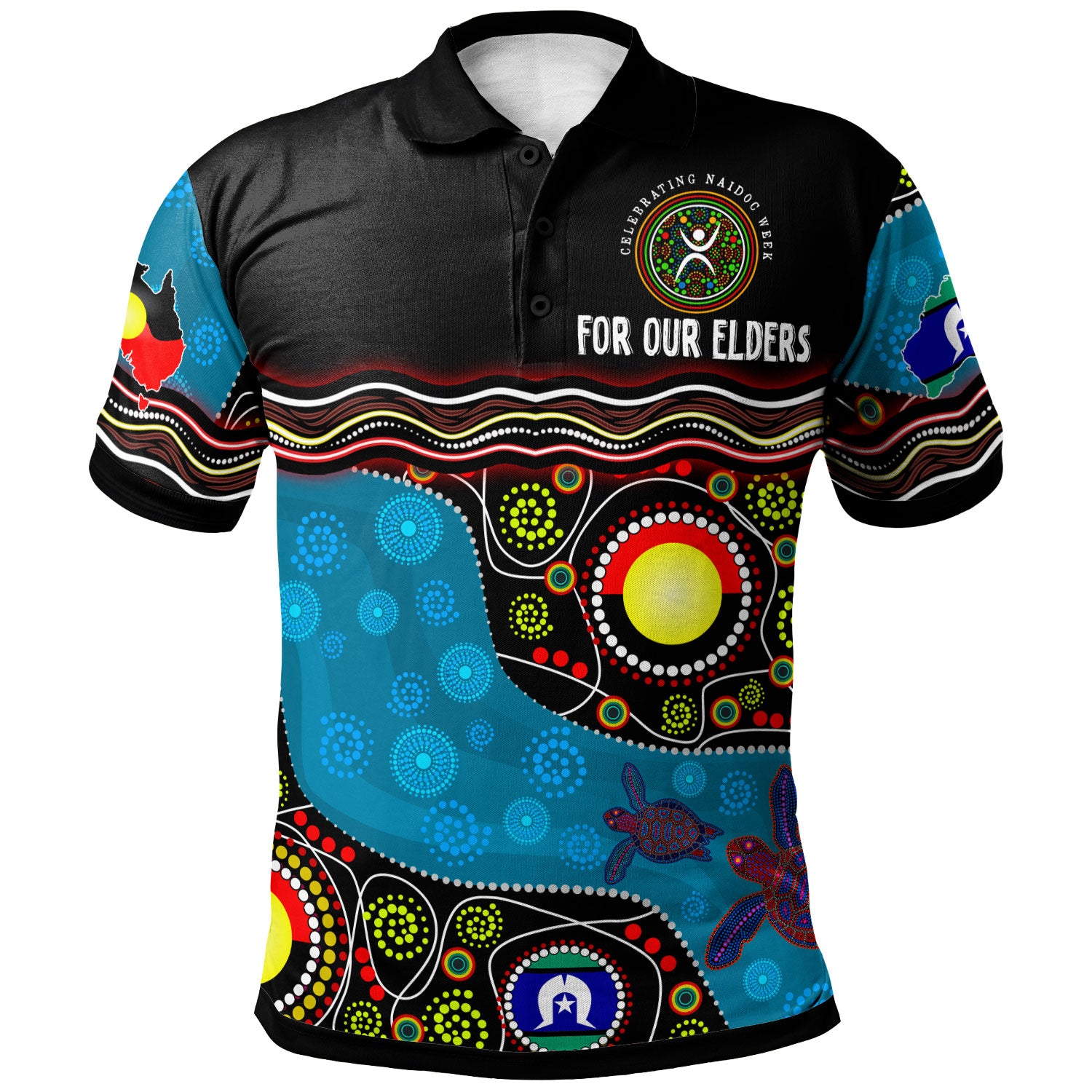 NAIDOC Week 2023 Polo Shirt - Custom Australia Culture Art With River And Tortoise Aboriginal Inspired Dot Art Polo Shirt - Vibe Hoodie Shop