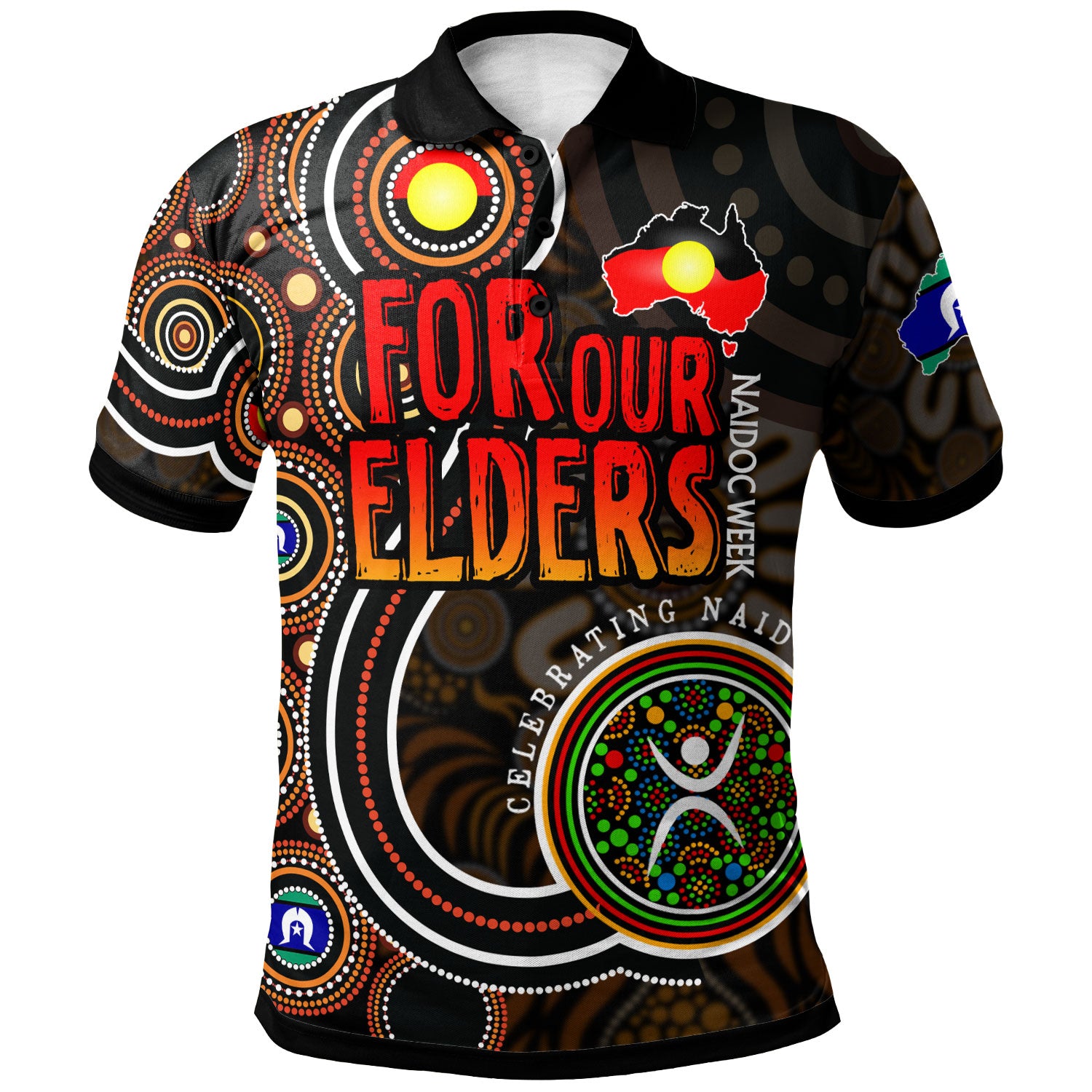 NAIDOC Week 2023 Polo Shirt - Custom For Our Elders Aboriginal Inspired Dot Art Polo Shirt - Vibe Hoodie Shop