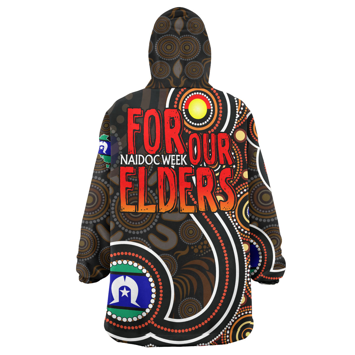 NAIDOC Week 2023 Wearable Blanket Hoodie - For Our Elders Aboriginal Inspired Dot Art Wearable Blanket Hoodie - Vibe Hoodie Shop