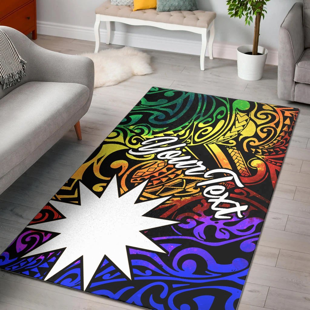 Nauru Custom Personalised Area Rug - Rainbow Polynesian Pattern - Vibe Hoodie Shop