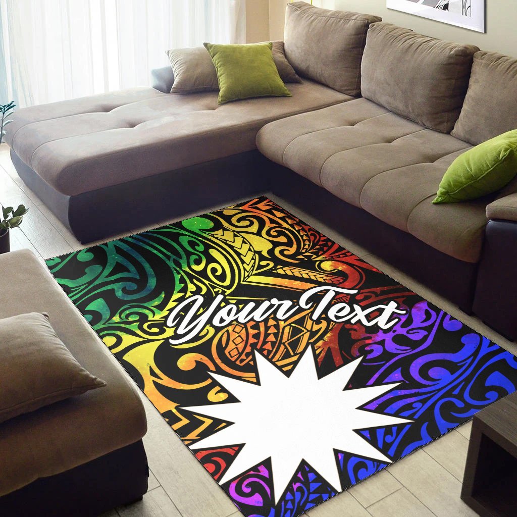 Nauru Custom Personalised Area Rug - Rainbow Polynesian Pattern - Vibe Hoodie Shop