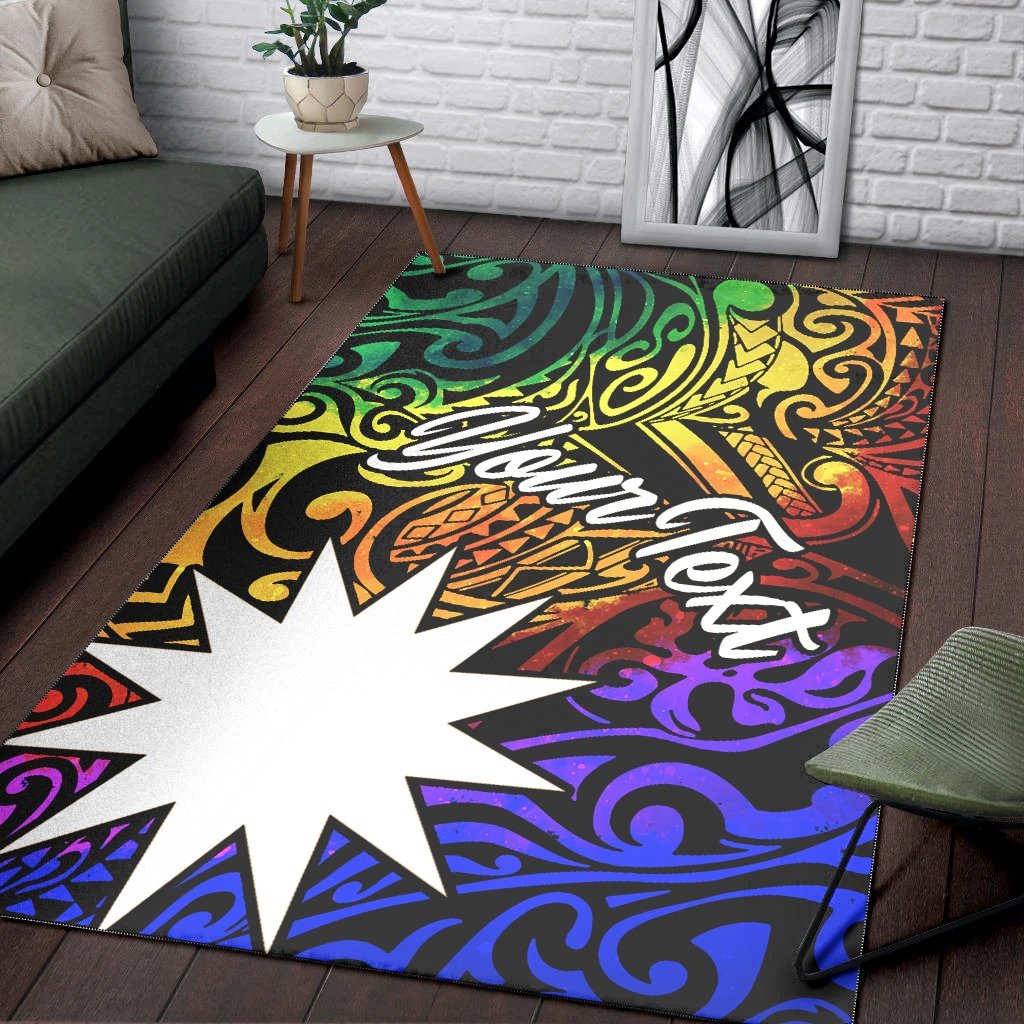 Nauru Custom Personalised Area Rug - Rainbow Polynesian Pattern - Vibe Hoodie Shop