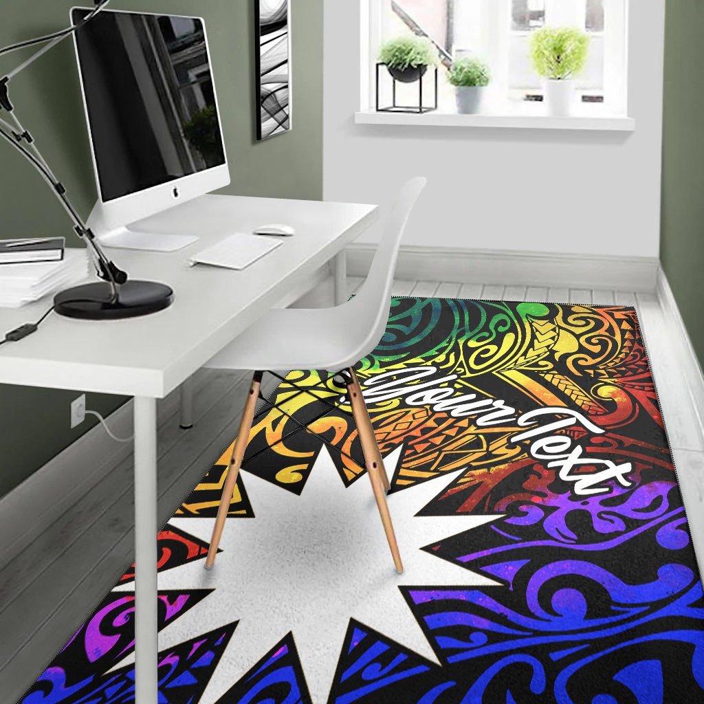 Nauru Custom Personalised Area Rug - Rainbow Polynesian Pattern - Vibe Hoodie Shop