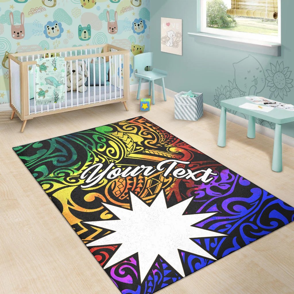 Nauru Custom Personalised Area Rug - Rainbow Polynesian Pattern - Vibe Hoodie Shop