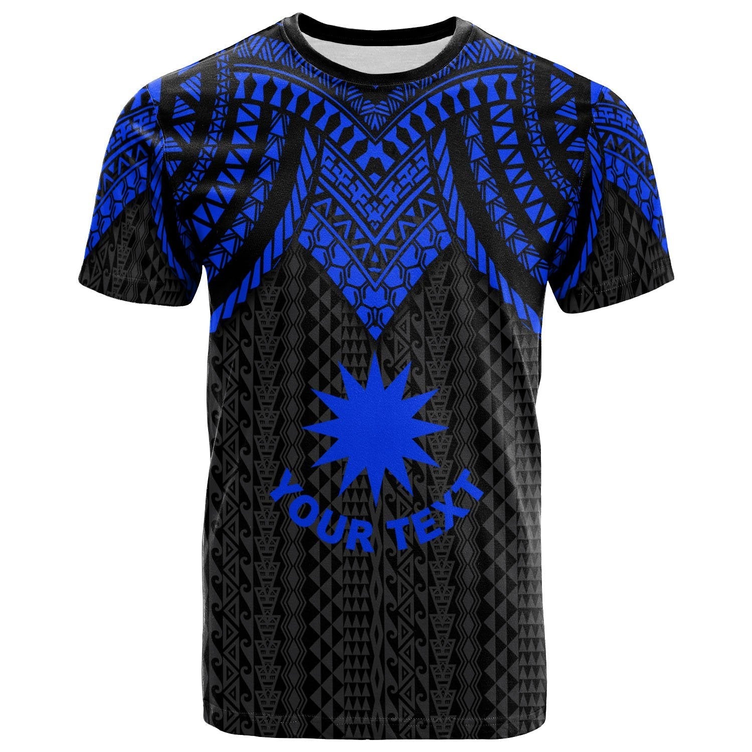 Vibe Hoodie Nauru Custom Personalised T shirt - Polynesian Armor Style Blue - Vibe Hoodie Shop