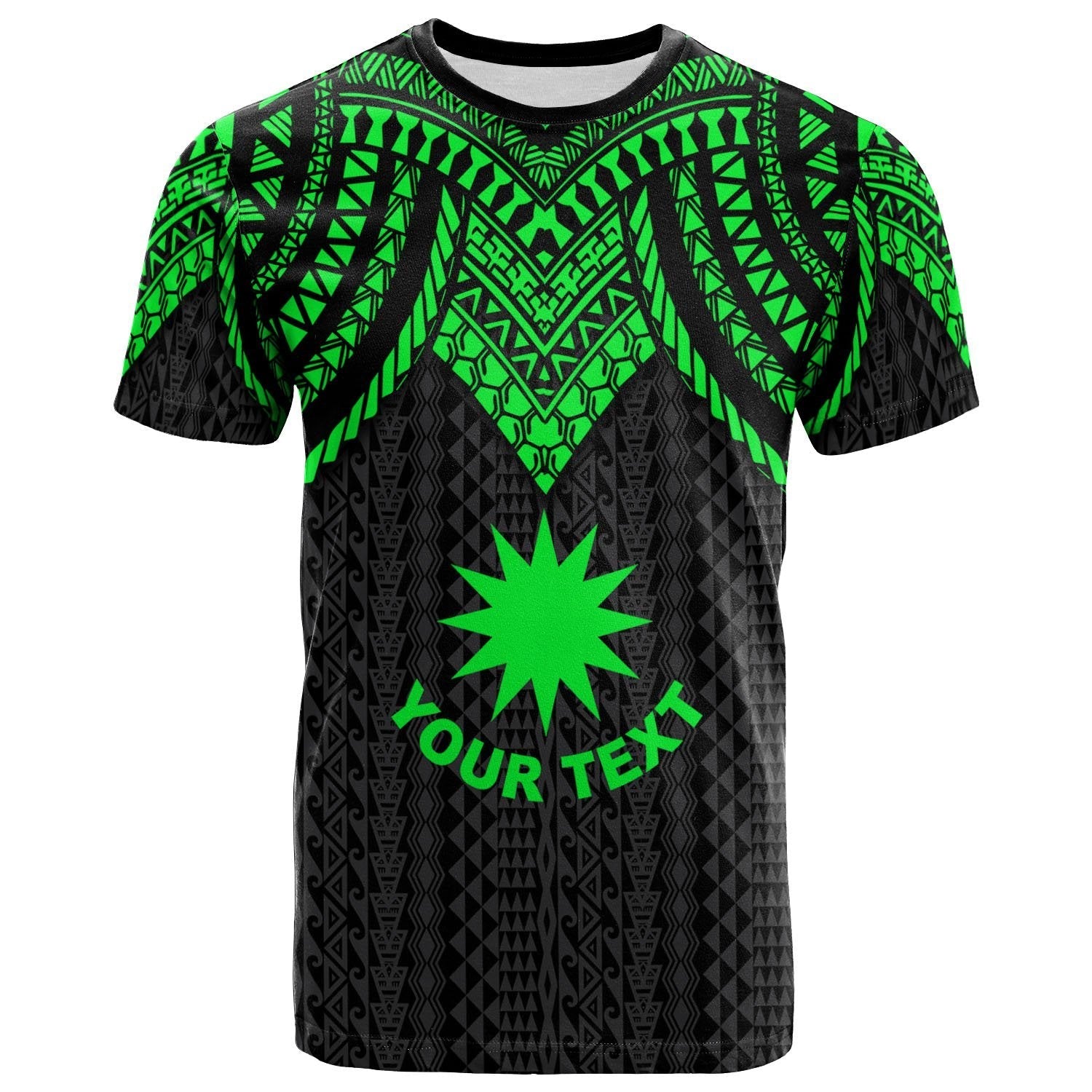 Vibe Hoodie Nauru Custom Personalised T shirt - Polynesian Armor Style Green - Vibe Hoodie Shop
