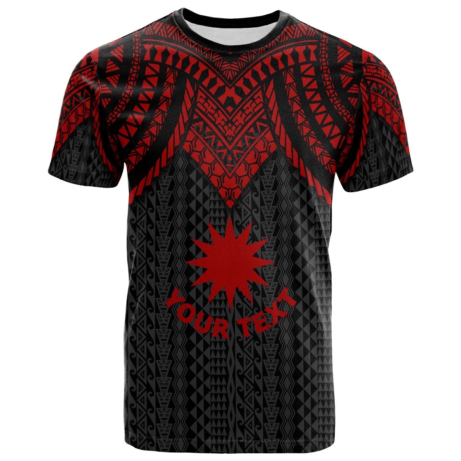 Vibe Hoodie Nauru Custom Personalised T shirt - Polynesian Armor Style Red - Vibe Hoodie Shop