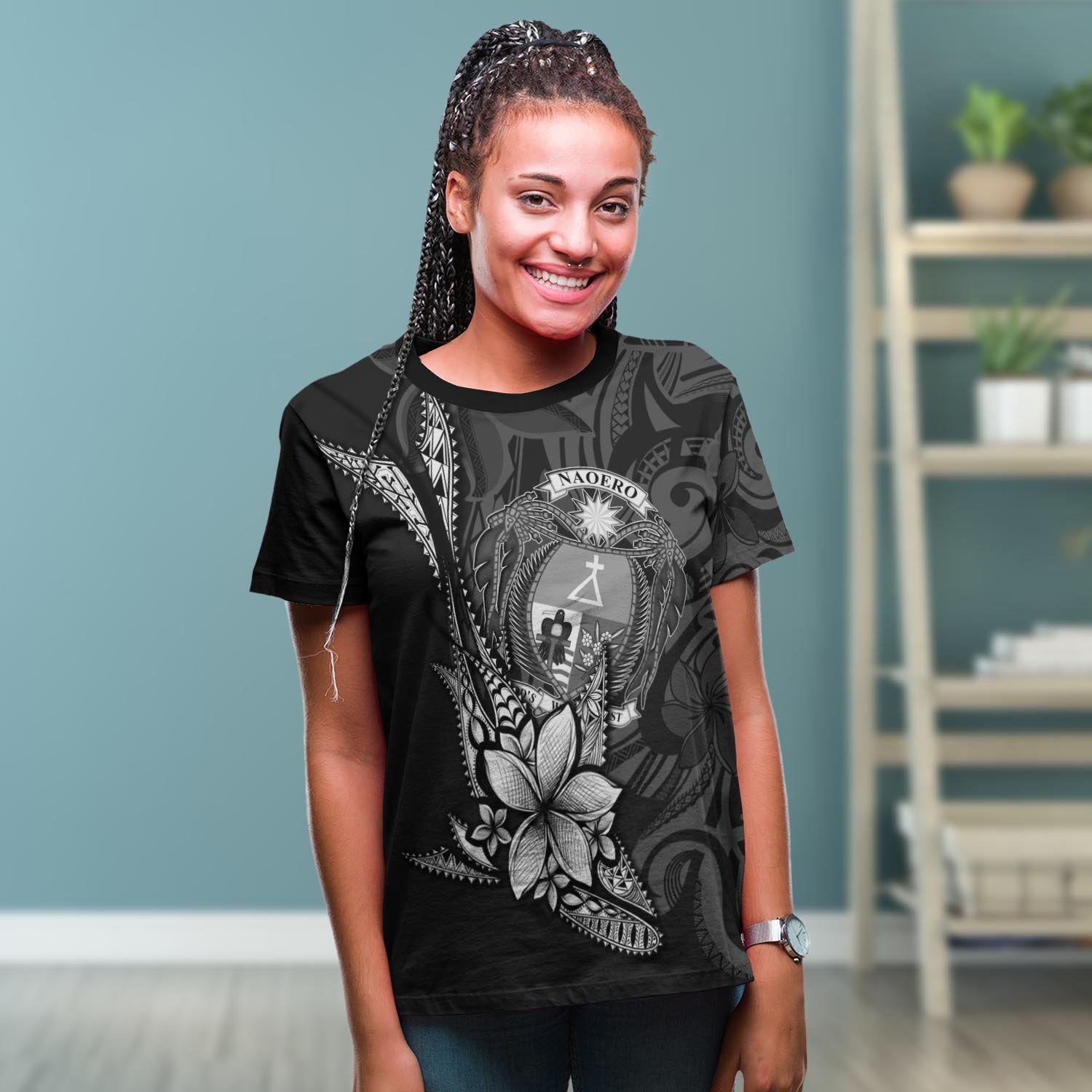 Nauru T shirt - Fish With Plumeria Flowers Style - Vibe Hoodie Shop