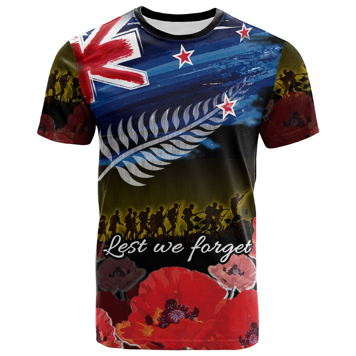 New Zealand Anzac Day T-shirt - Soldier With Poppies Flowers - Vibe Hoodie Shop