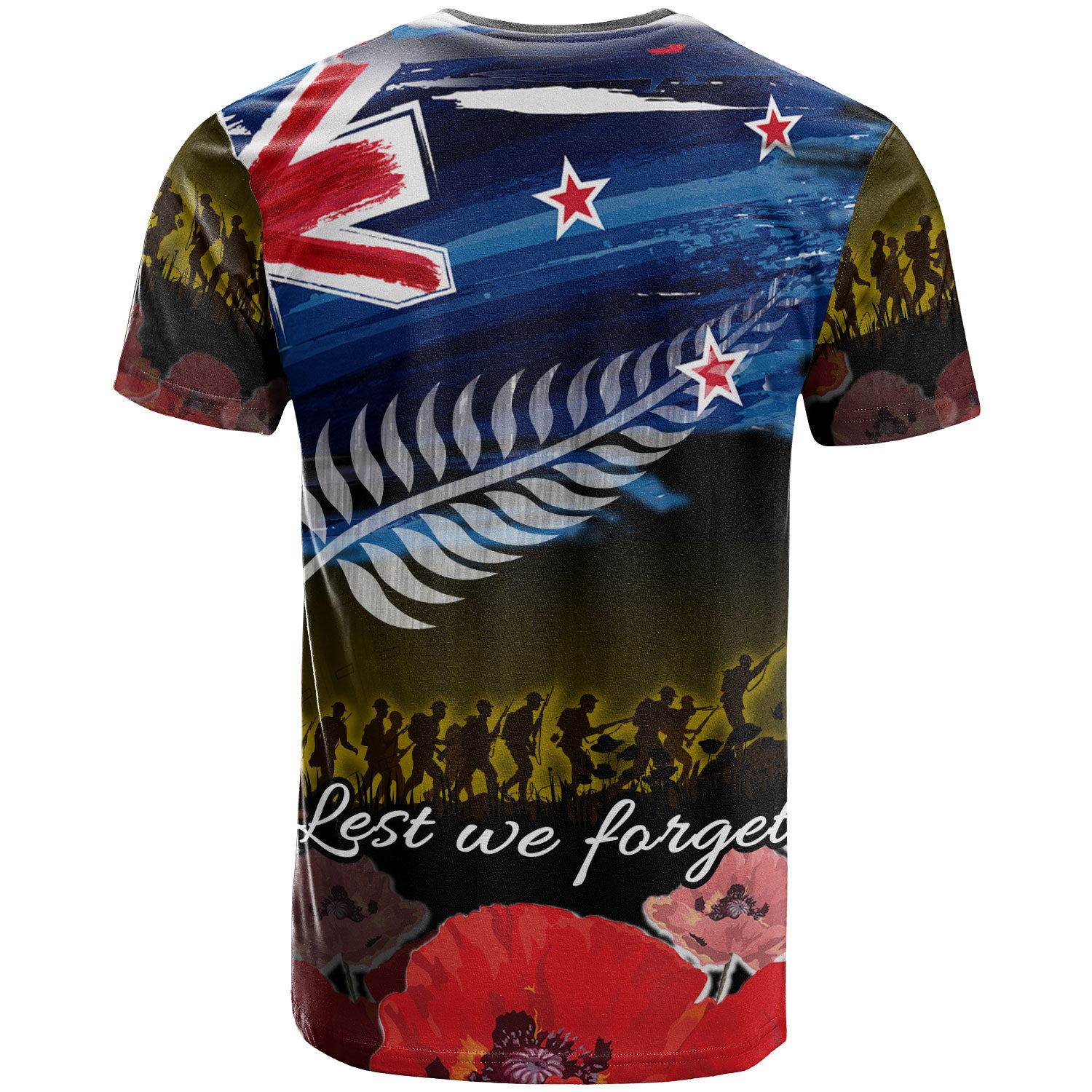 New Zealand Anzac Day T-shirt - Soldier With Poppies Flowers - Vibe Hoodie Shop