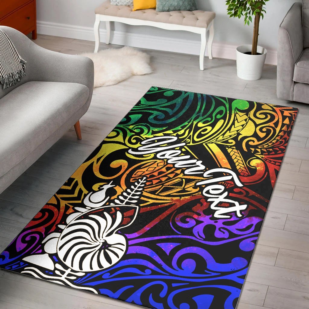 New Caledonia Custom Personalised Area Rug - Rainbow Polynesian Pattern - Vibe Hoodie Shop