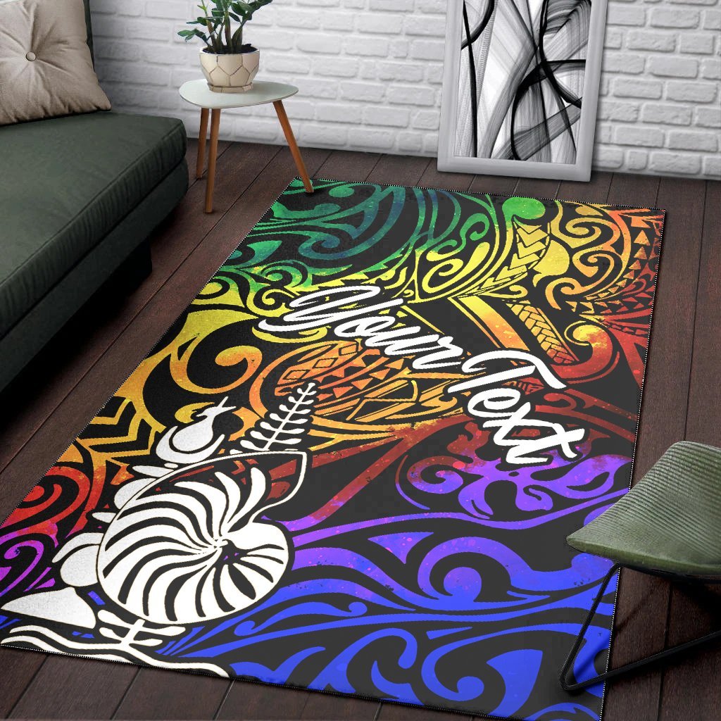 New Caledonia Custom Personalised Area Rug - Rainbow Polynesian Pattern - Vibe Hoodie Shop