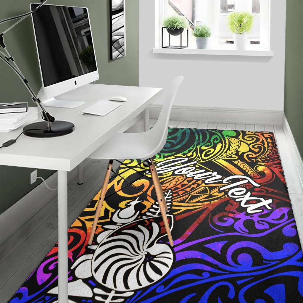 New Caledonia Custom Personalised Area Rug - Rainbow Polynesian Pattern - Vibe Hoodie Shop