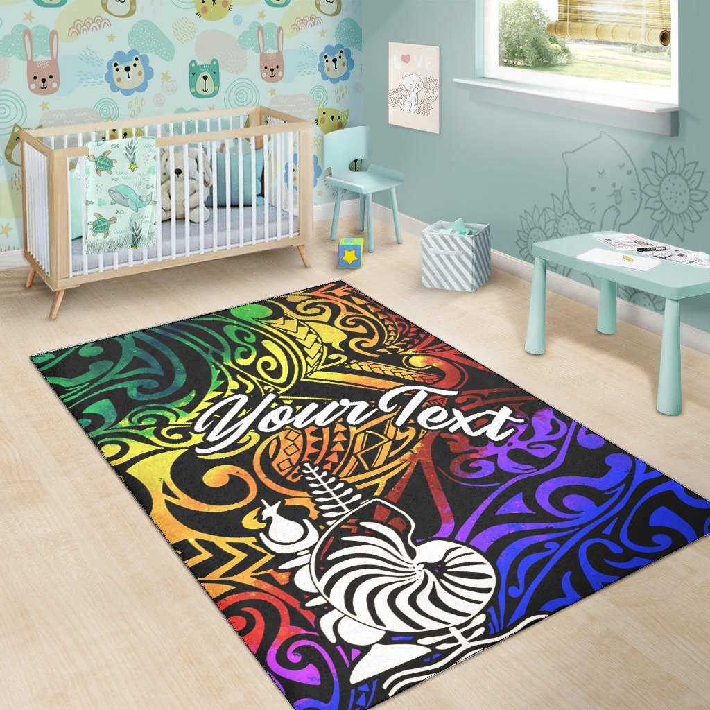 New Caledonia Custom Personalised Area Rug - Rainbow Polynesian Pattern - Vibe Hoodie Shop