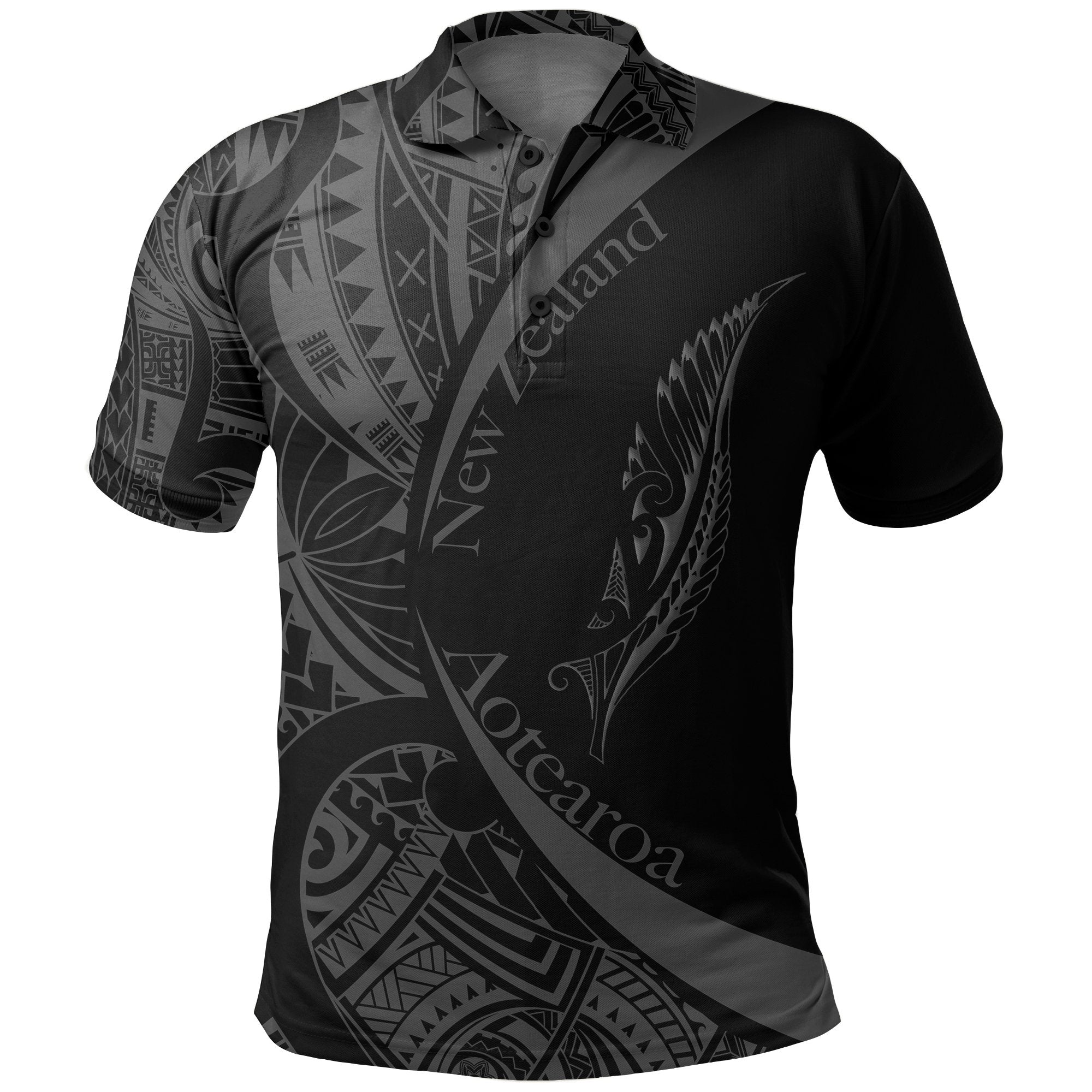 New Zealand Silver Fern Polo Shirt Maori Tattoo Circle Style - Vibe Hoodie Shop