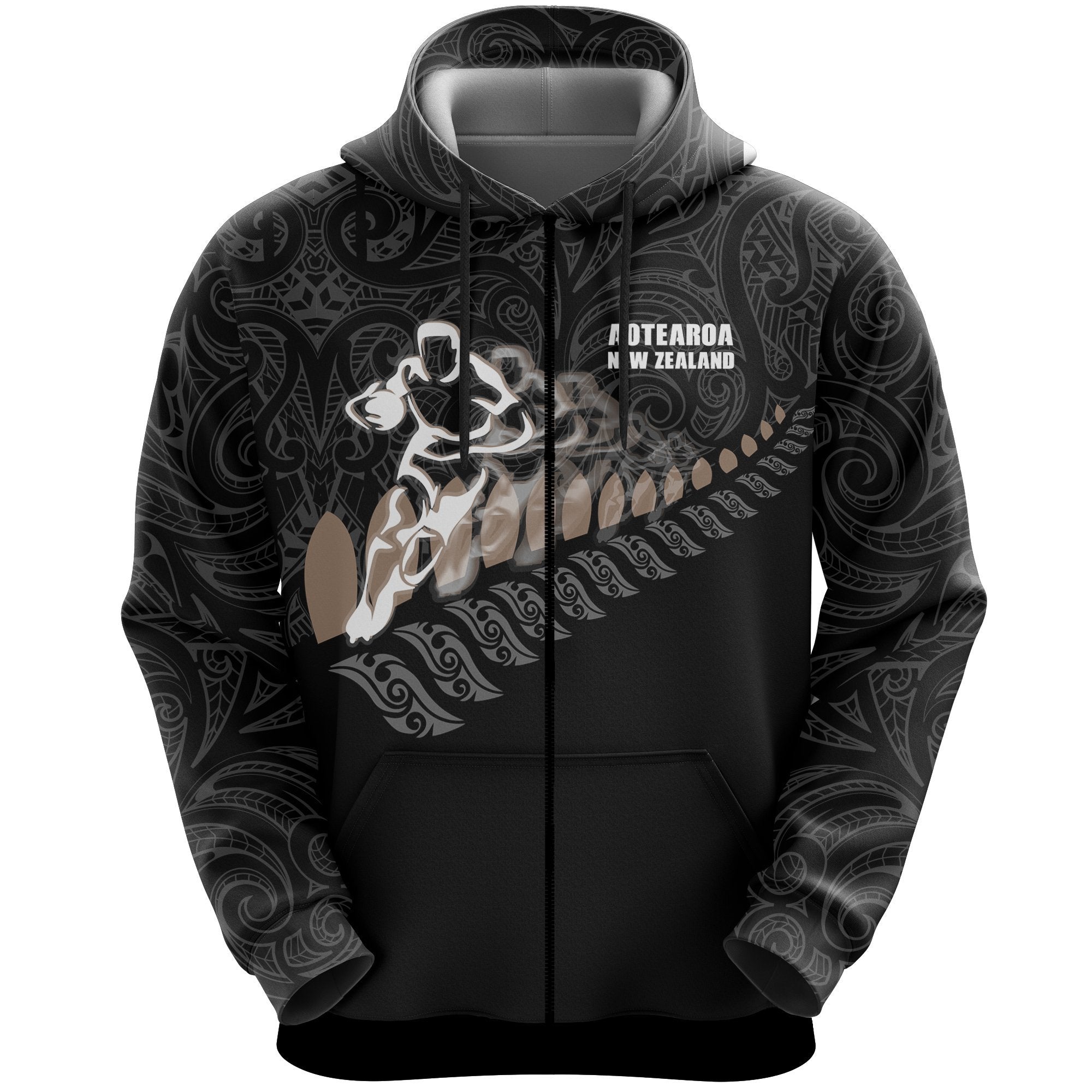 New Zealand Hoodie Zipper Rugby Player Running - Vibe Hoodie Shop