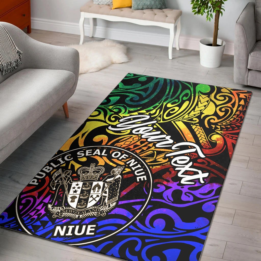 Niue Custom Personalised Area Rug - Rainbow Polynesian Pattern - Vibe Hoodie Shop