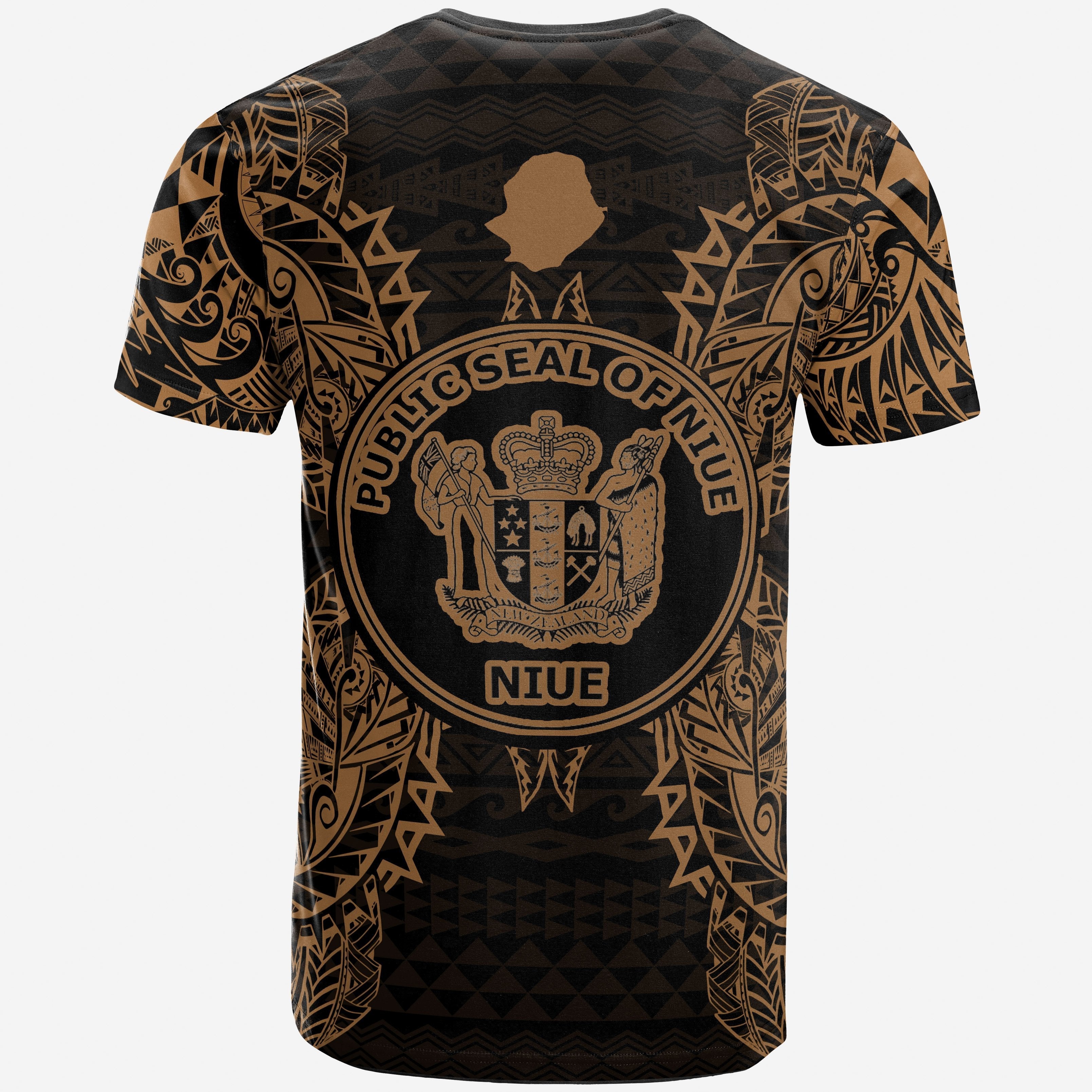 Vibe Hoodie Niue All T shirt - Niue Seal Map Polynesian Tattoo Gold - Vibe Hoodie Shop