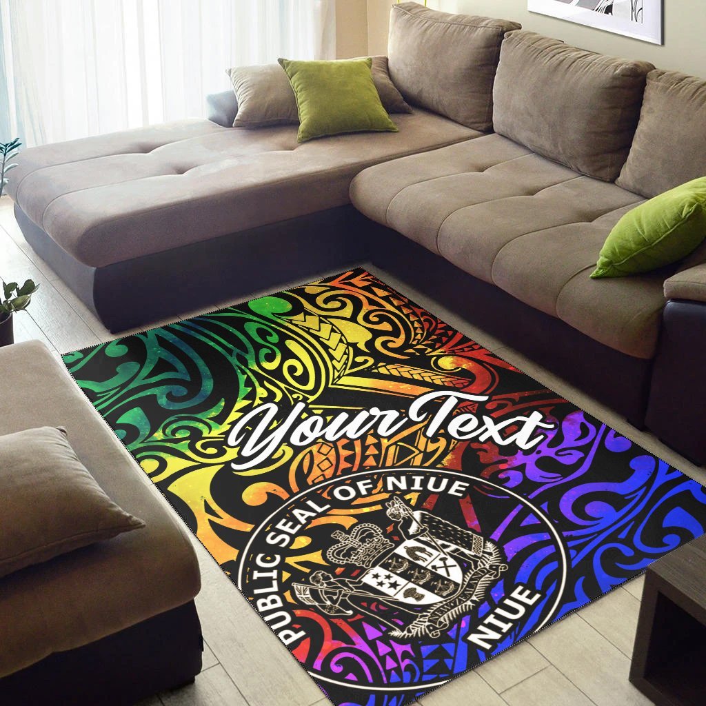 Niue Custom Personalised Area Rug - Rainbow Polynesian Pattern - Vibe Hoodie Shop