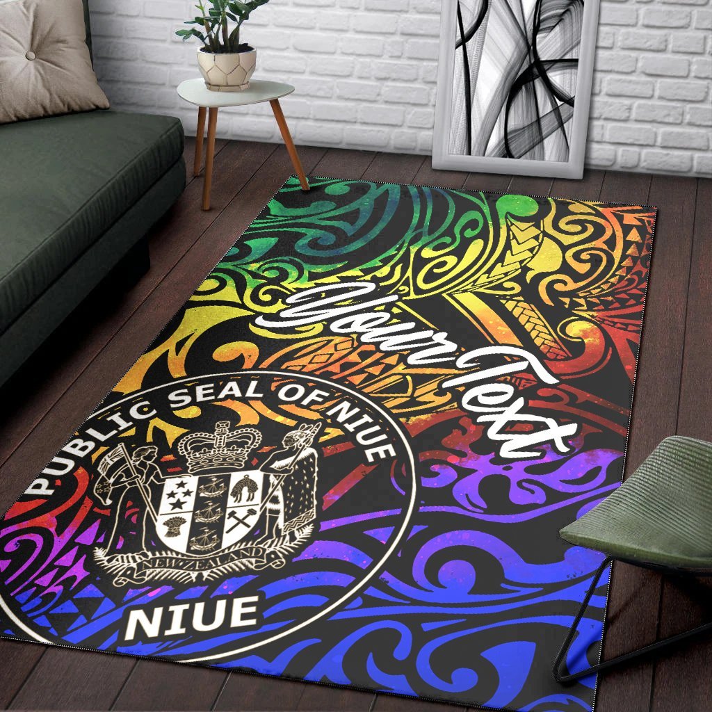 Niue Custom Personalised Area Rug - Rainbow Polynesian Pattern - Vibe Hoodie Shop