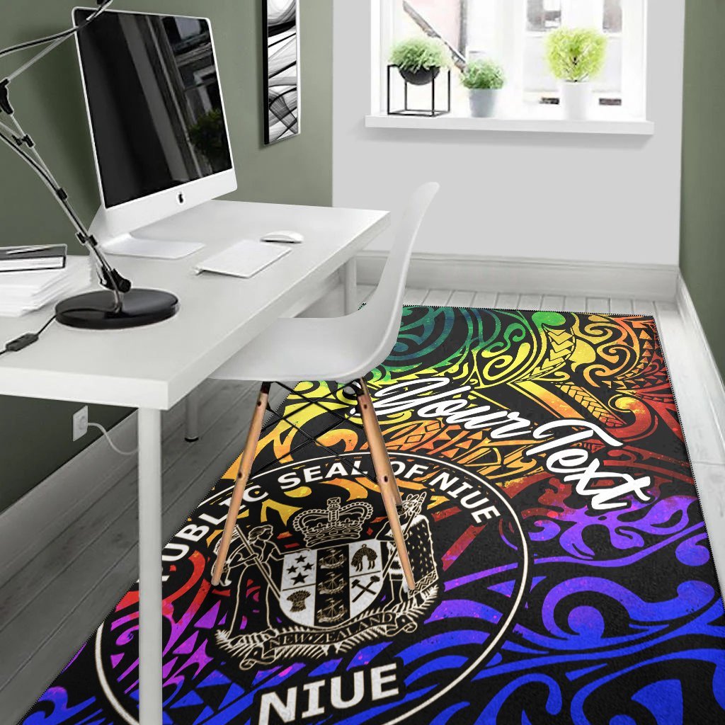 Niue Custom Personalised Area Rug - Rainbow Polynesian Pattern - Vibe Hoodie Shop