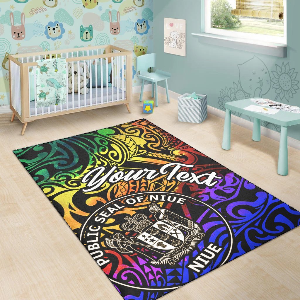 Niue Custom Personalised Area Rug - Rainbow Polynesian Pattern - Vibe Hoodie Shop