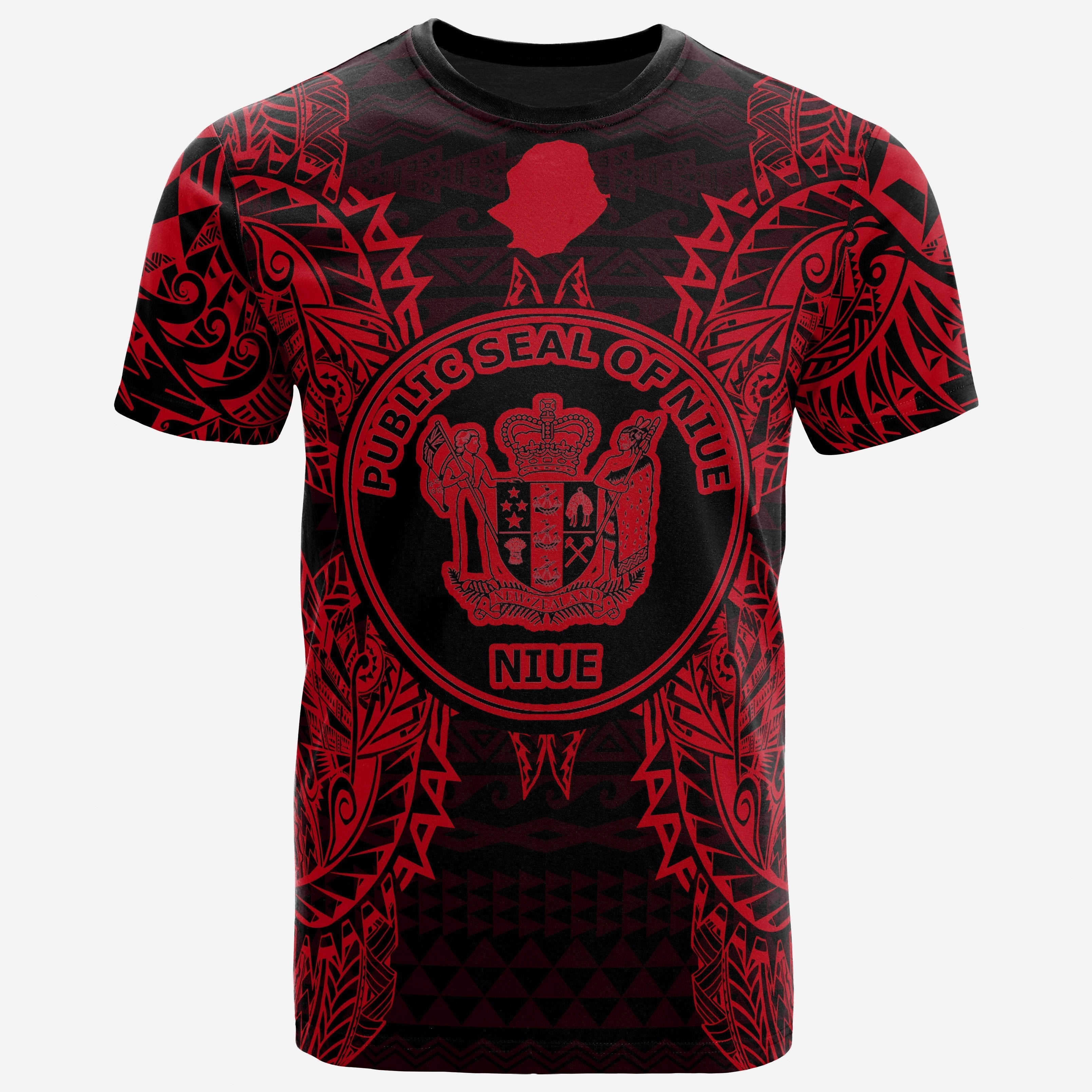 Vibe Hoodie Niue All T shirt - Niue Seal Map Polynesian Tattoo Red - Vibe Hoodie Shop