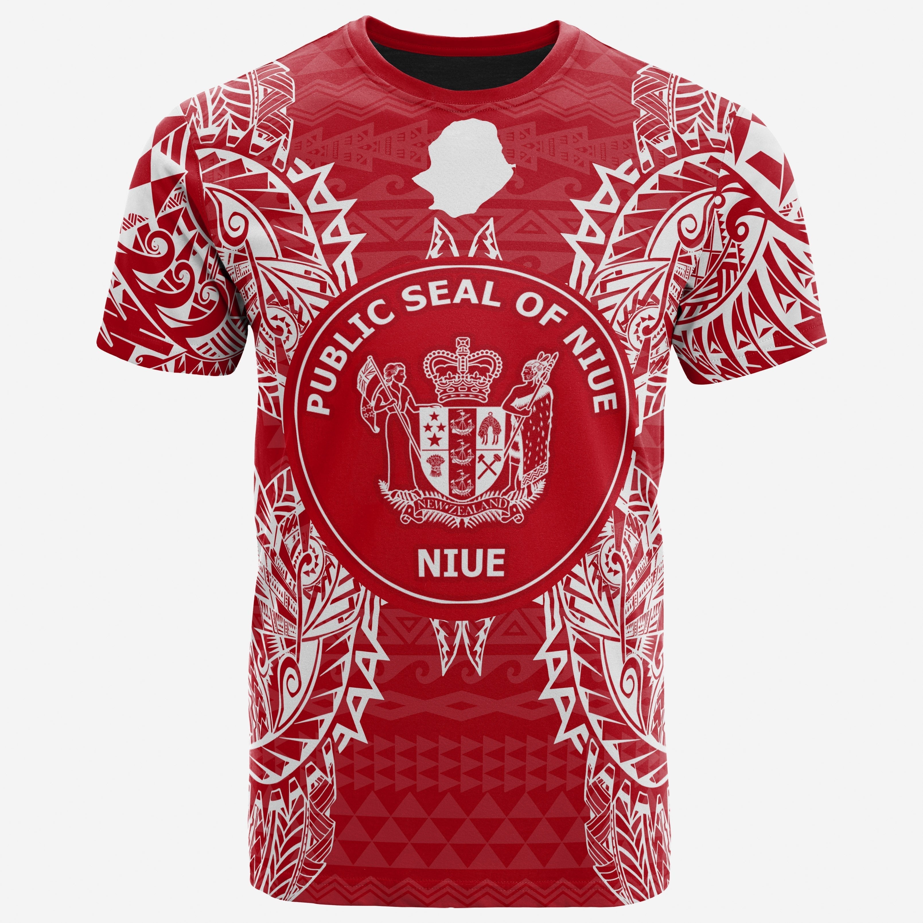 Vibe Hoodie Niue All T shirt - Niue Seal Map Polynesian Tattoo Red White - Vibe Hoodie Shop