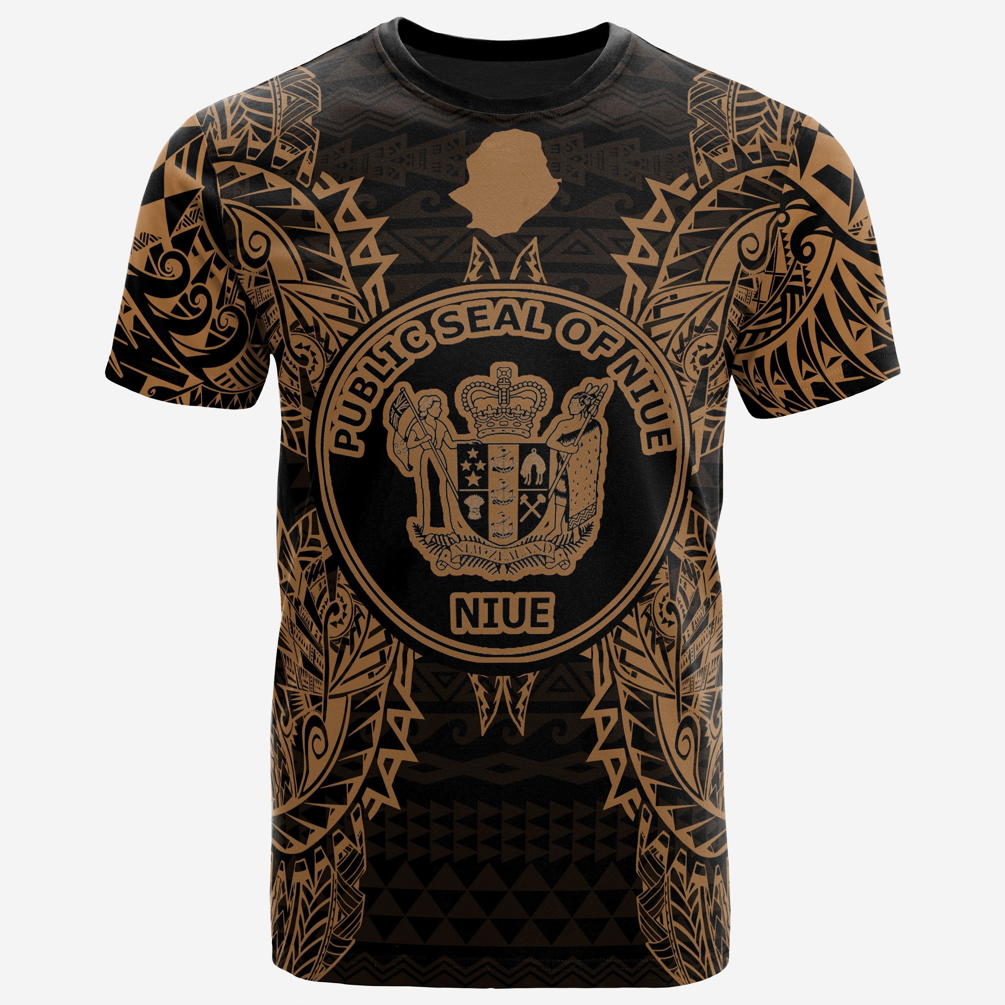 Vibe Hoodie Niue All T shirt - Niue Seal Map Polynesian Tattoo Gold - Vibe Hoodie Shop