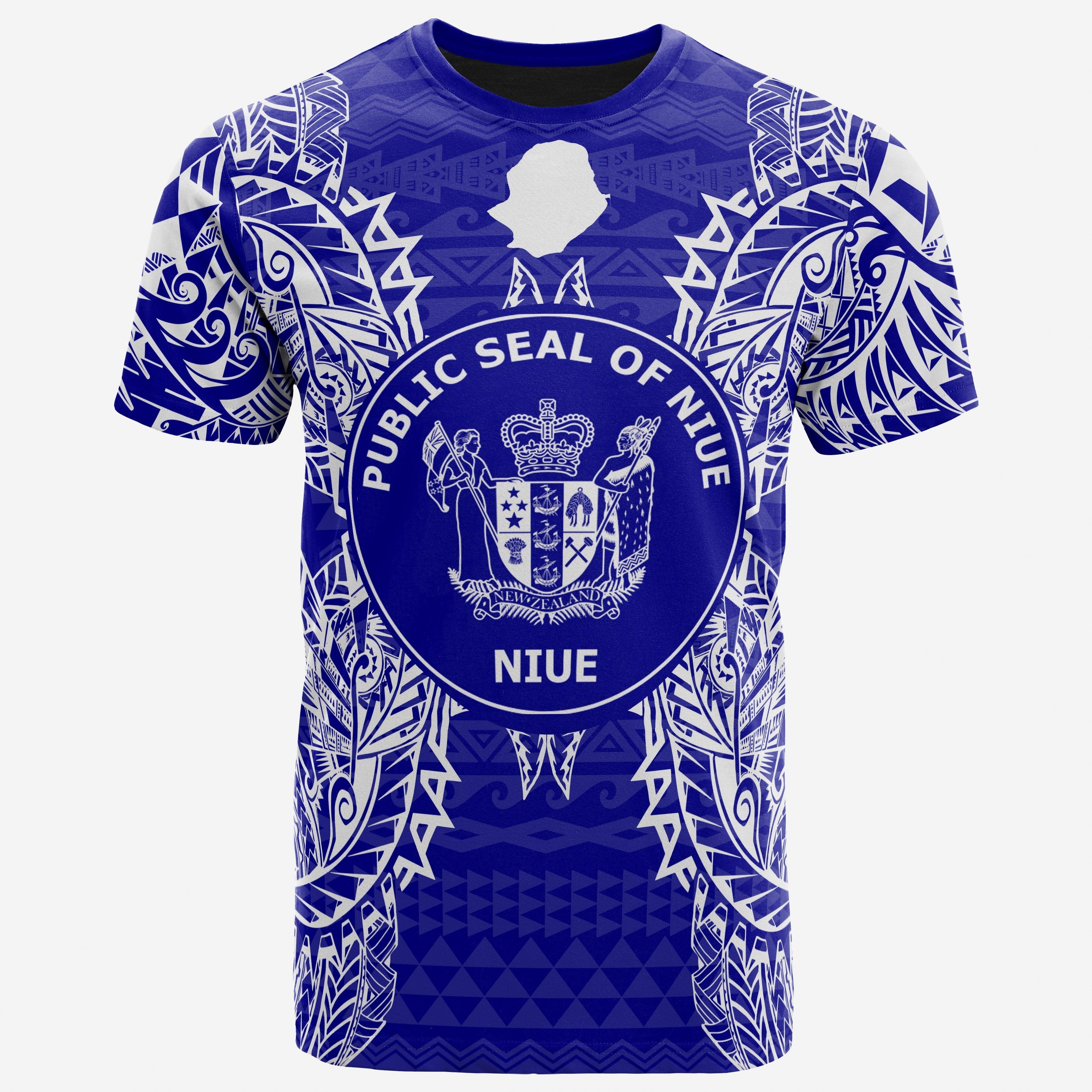 Vibe Hoodie Niue All T shirt - Niue Seal Map Polynesian Tattoo Blue - Vibe Hoodie Shop