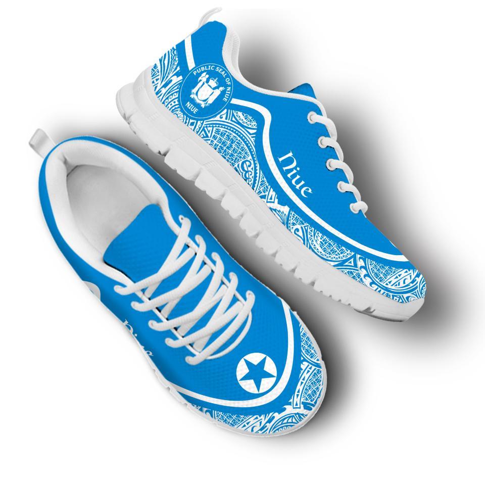 Niue Wave Sneakers - Polynesian Pattern White Blue Color - Vibe Hoodie Shop