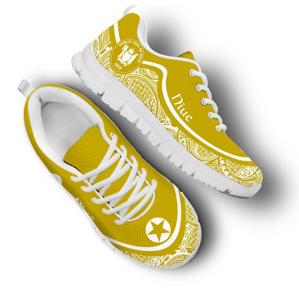 Niue Wave Sneakers - Polynesian Pattern White Gold Color - Vibe Hoodie Shop