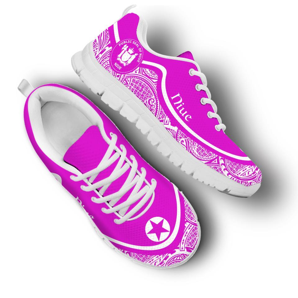 Niue Wave Sneakers - Polynesian Pattern White Pink Color - Vibe Hoodie Shop