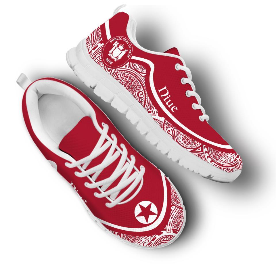 Niue Wave Sneakers - Polynesian Pattern White Red Color - Vibe Hoodie Shop