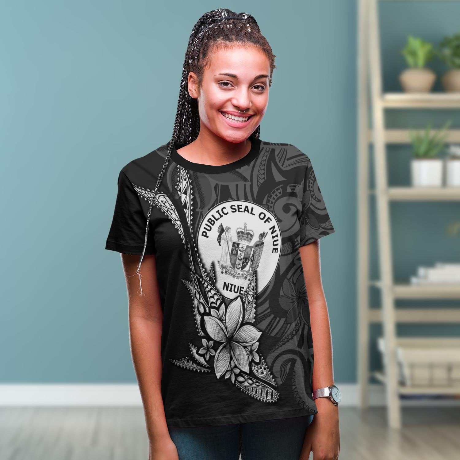 Niue T shirt - Fish With Plumeria Flowers Style - Vibe Hoodie Shop