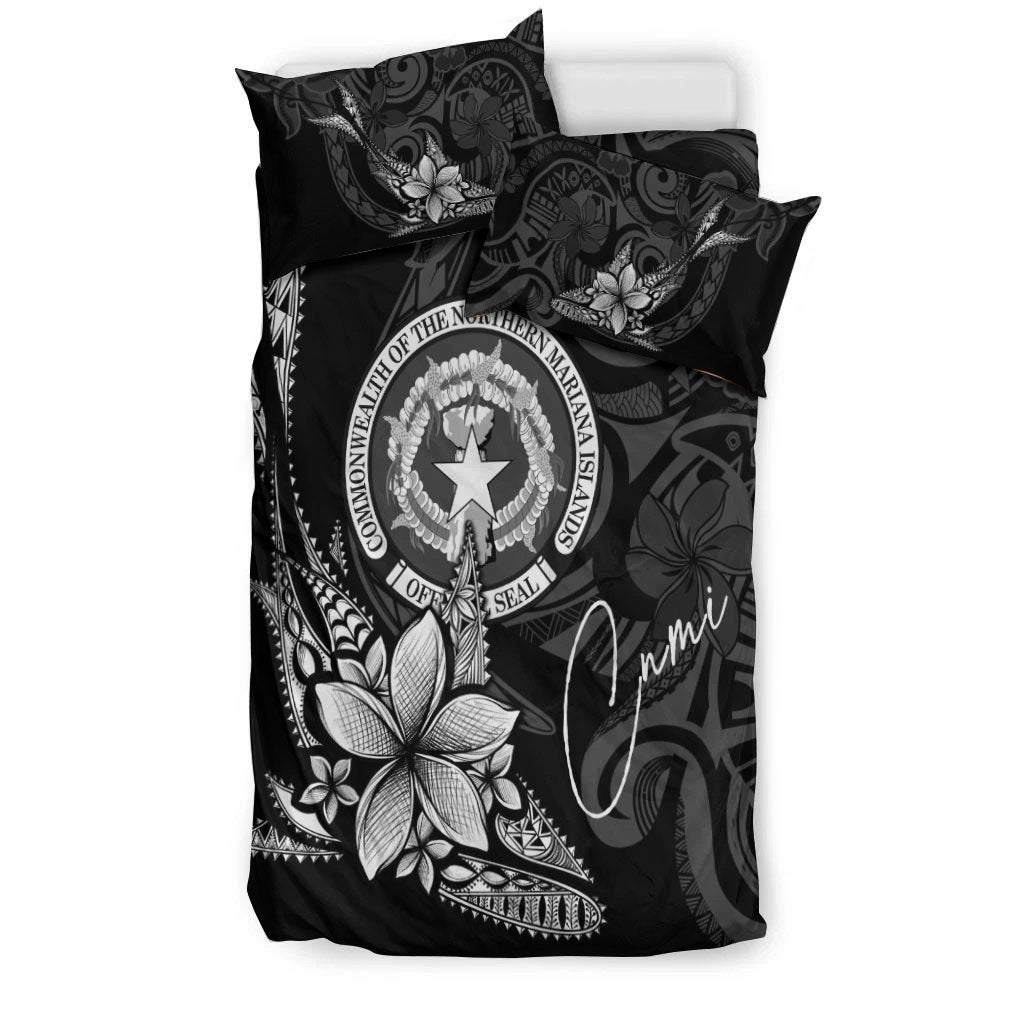 Northern Mariana Islands Bedding Set - Fish With Plumeria Flowers Style - Vibe Hoodie Shop