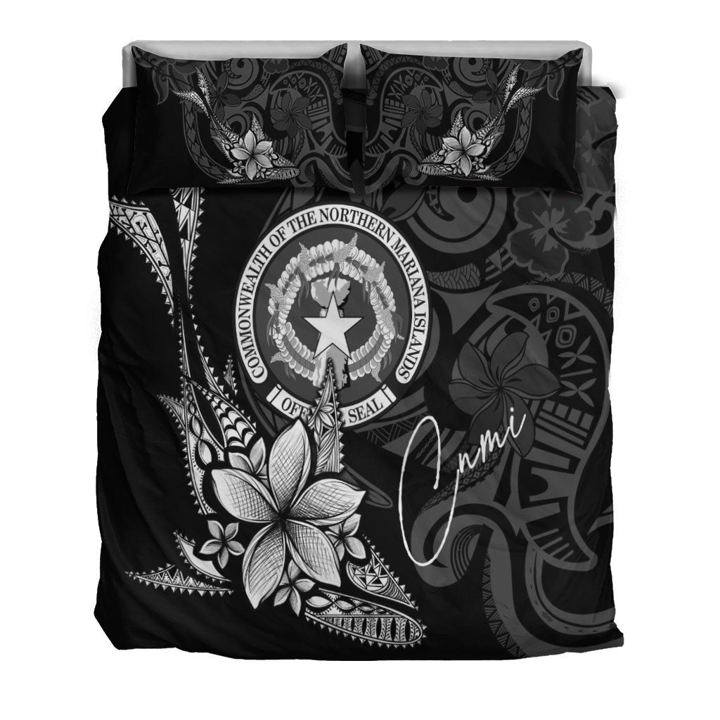 Northern Mariana Islands Bedding Set - Fish With Plumeria Flowers Style - Vibe Hoodie Shop