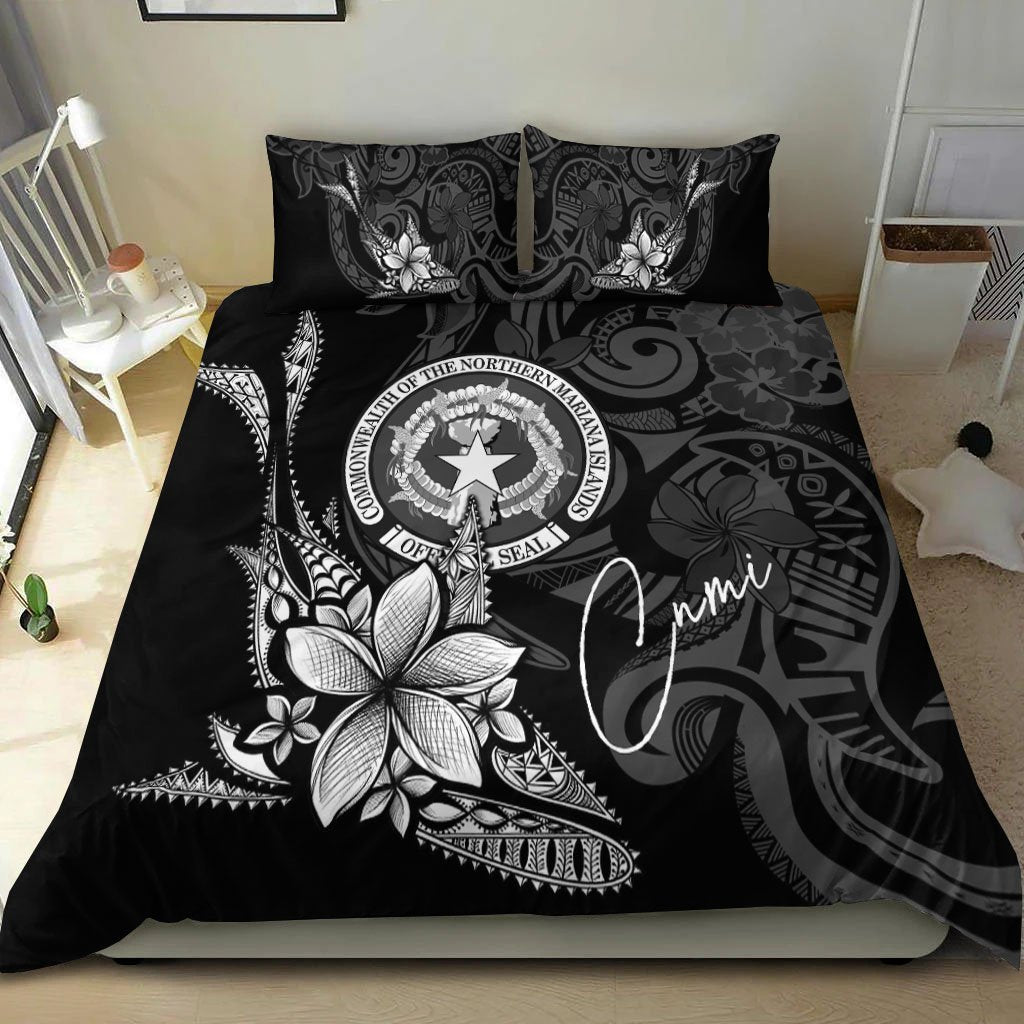 Northern Mariana Islands Bedding Set - Fish With Plumeria Flowers Style - Vibe Hoodie Shop